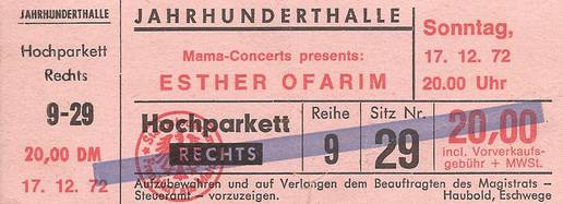 Esther Ofarim - concert ticket 1972