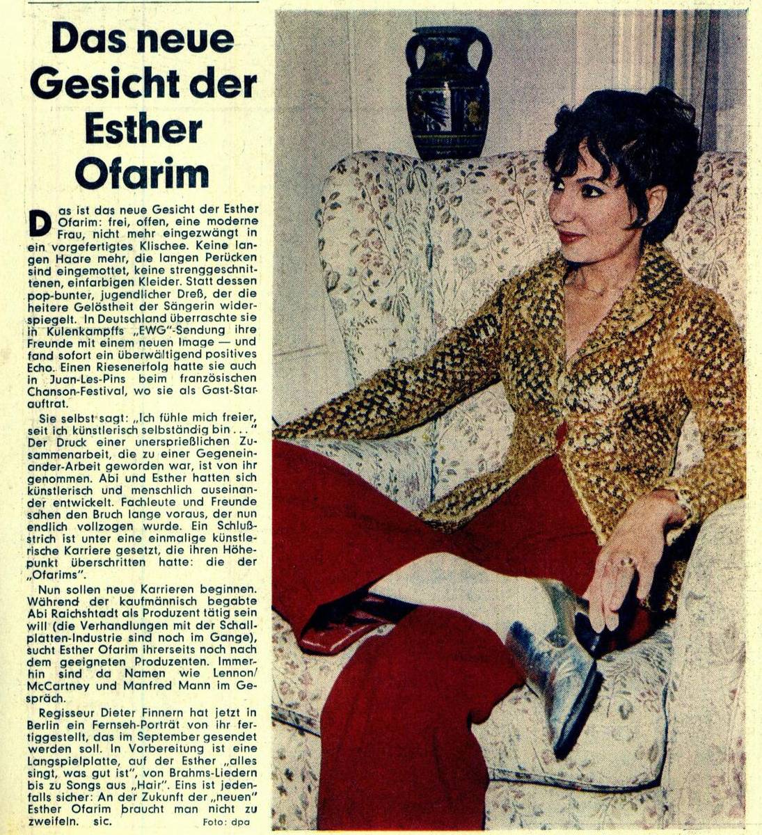 Esther Ofarim - article of the Hamburger Abendblatt, July 26+27, 1969