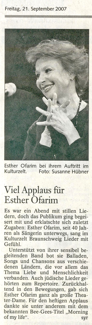 Esther Ofarim - Zeitungsartikel aus der Braunschweiger Zeitung - article of the press